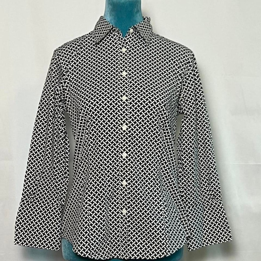 Brooks Brothers Workwear Black White‎ Geometric Button Down Fitted 4